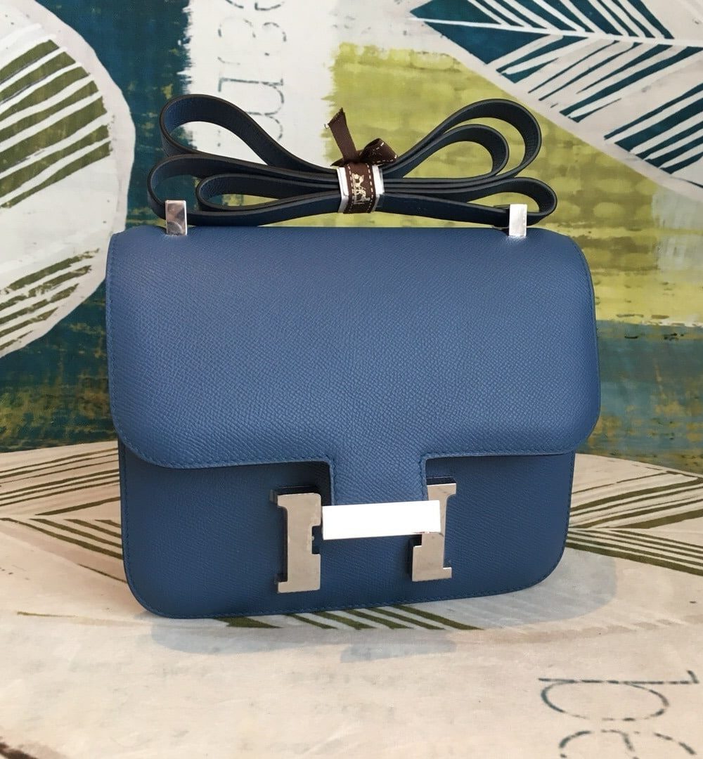1:1 Replica Hermes Constance 18 Epsom Navy Blue For Women Silver Toned Hardware, Women’s Handbags, Shoulder Bags 7.1in/18cm
