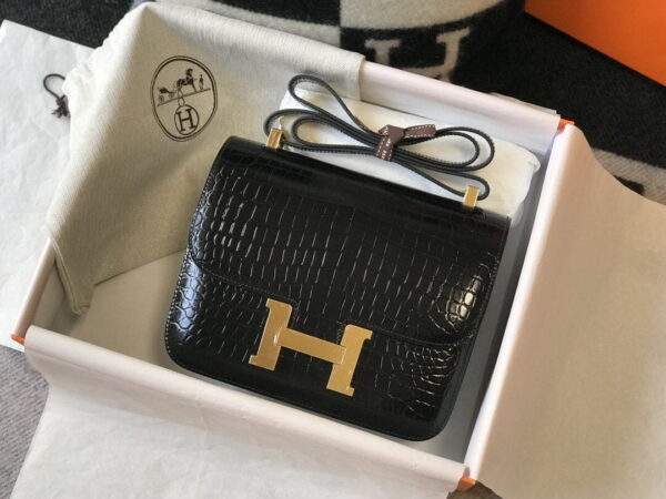1:1 Replica Hermes Constance 23 Pattern Crocodile Black For Women, Women's Handbags, Shoulder Bag 9in/23cm