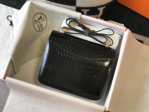 1:1 Replica Hermes Constance 23 Pattern Crocodile Black For Women, Women's Handbags, Shoulder Bag 9in/23cm