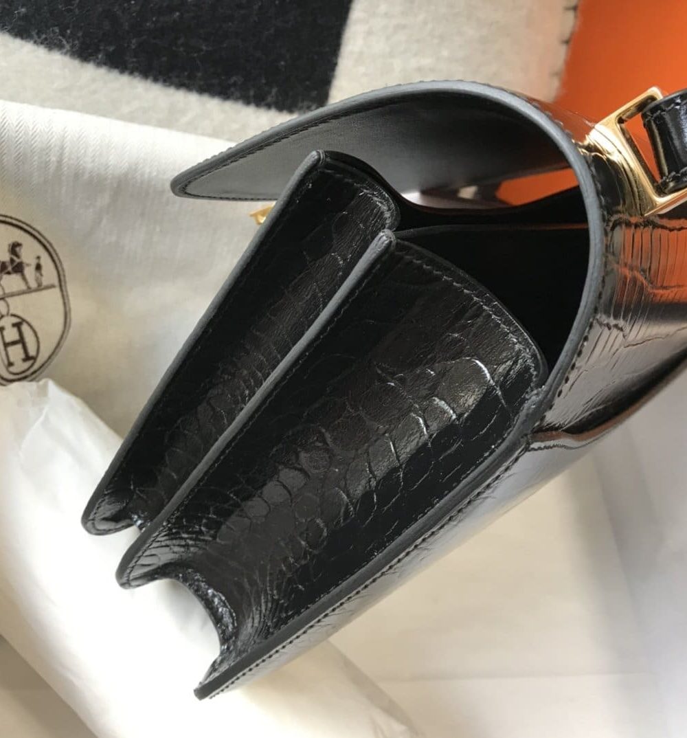 1:1 Replica Hermes Constance 23 Pattern Crocodile Black For Women, Women's Handbags, Shoulder Bag 9in/23cm
