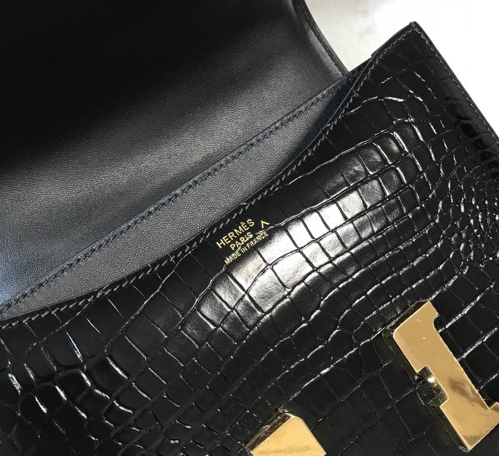 1:1 Replica Hermes Constance 23 Pattern Crocodile Black For Women, Women's Handbags, Shoulder Bag 9in/23cm