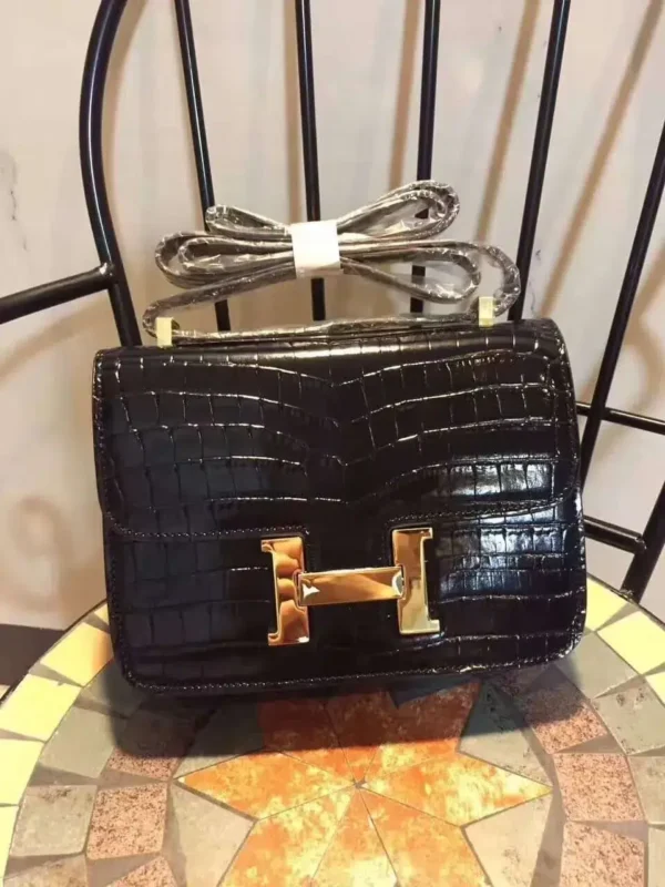 1:1 Replica Hermes Constance 24 Pattern Crocodile Black For Women, Women's Handbags, Shoulder Bag 9.4in/24cm