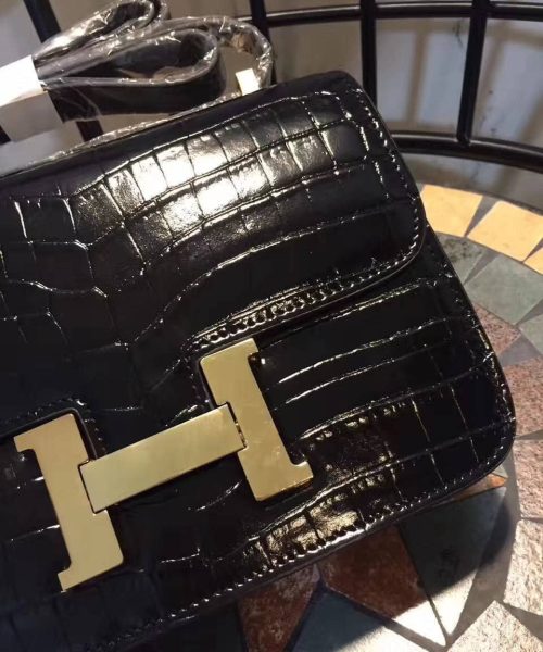 1:1 Replica Hermes Constance 24 Pattern Crocodile Black For Women, Women's Handbags, Shoulder Bag 9.4in/24cm