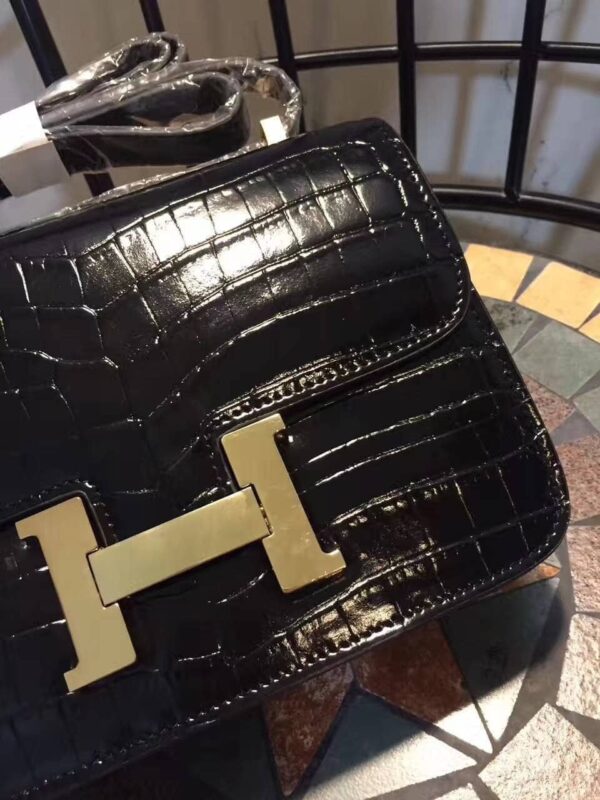 1:1 Replica Hermes Constance 24 Pattern Crocodile Black For Women, Women's Handbags, Shoulder Bag 9.4in/24cm
