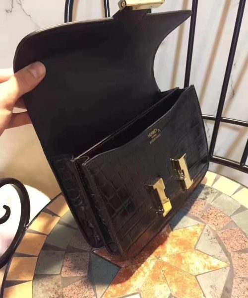 1:1 Replica Hermes Constance 24 Pattern Crocodile Black For Women, Women's Handbags, Shoulder Bag 9.4in/24cm