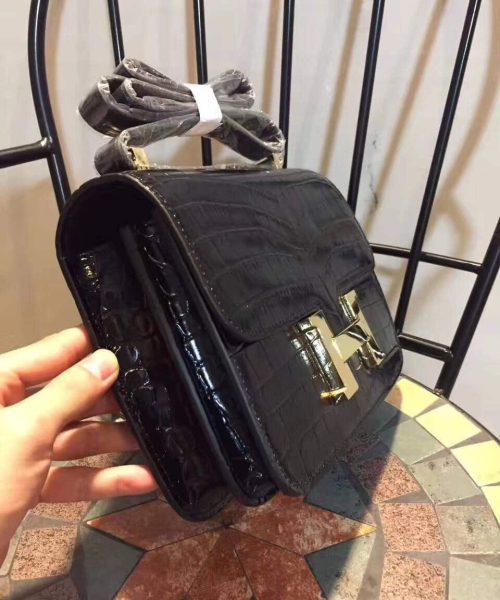 1:1 Replica Hermes Constance 24 Pattern Crocodile Black For Women, Women's Handbags, Shoulder Bag 9.4in/24cm