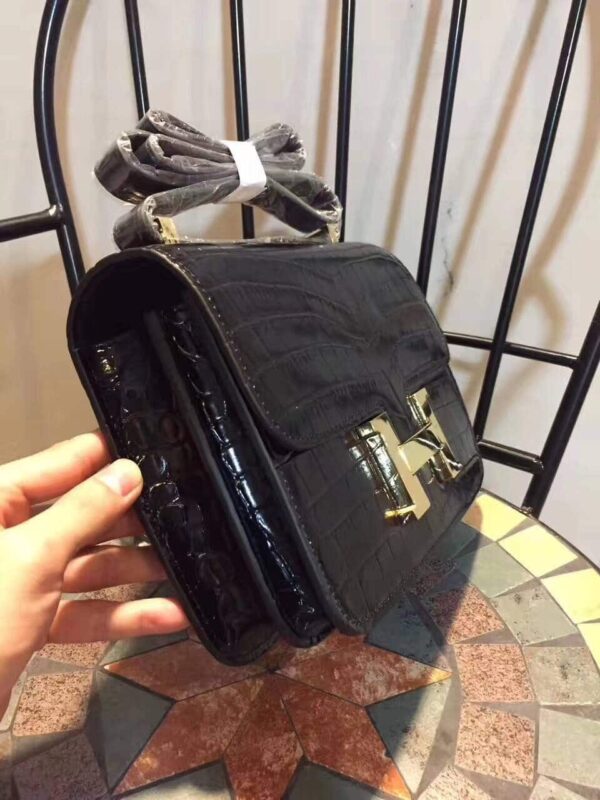 1:1 Replica Hermes Constance 24 Pattern Crocodile Black For Women, Women's Handbags, Shoulder Bag 9.4in/24cm