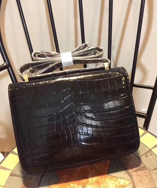 1:1 Replica Hermes Constance 24 Pattern Crocodile Black For Women, Women's Handbags, Shoulder Bag 9.4in/24cm