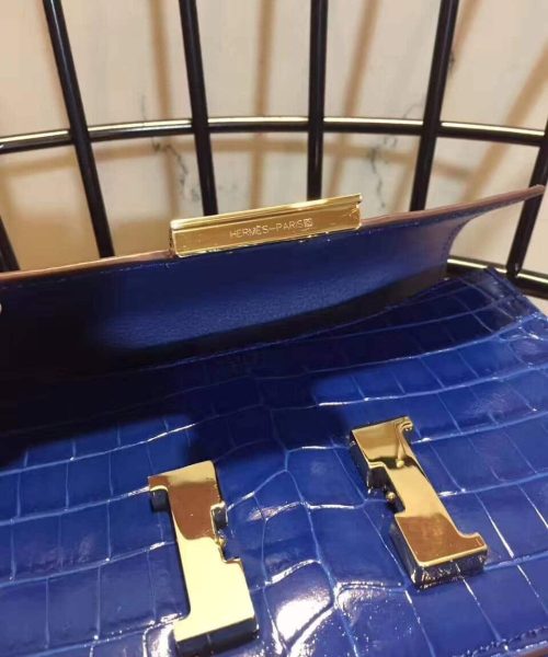 1:1 Replica Hermes Constance 24 Pattern Crocodile Blue For Women, Women's Handbags, Shoulder Bag 9.4in/24cm