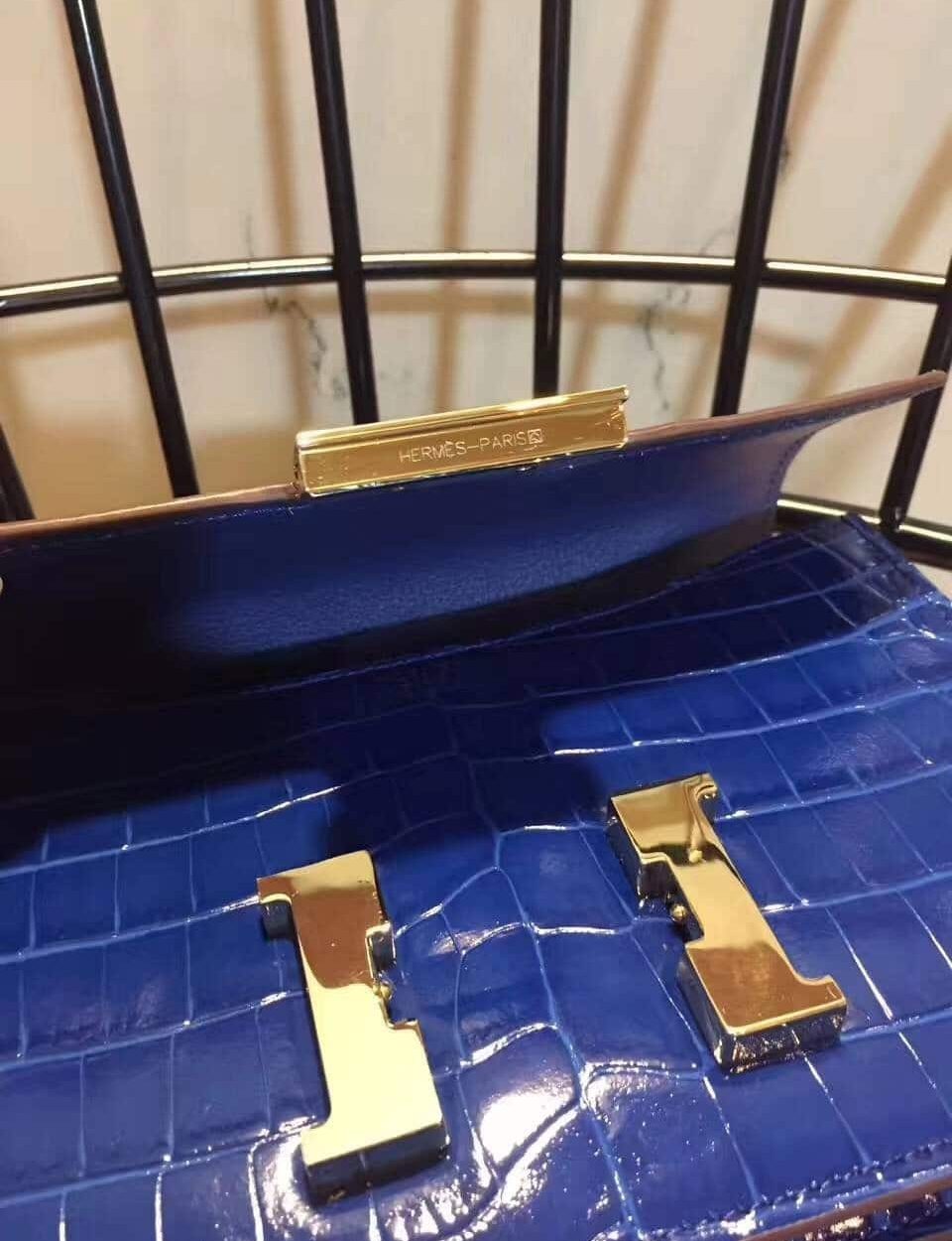 1:1 Replica Hermes Constance 24 Pattern Crocodile Blue For Women, Women's Handbags, Shoulder Bag 9.4in/24cm