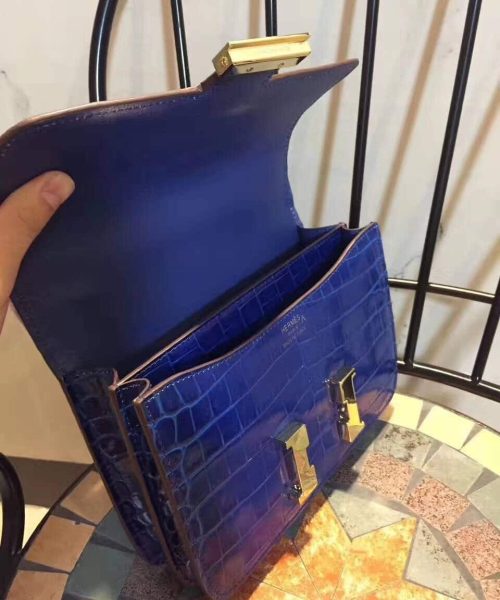 1:1 Replica Hermes Constance 24 Pattern Crocodile Blue For Women, Women's Handbags, Shoulder Bag 9.4in/24cm