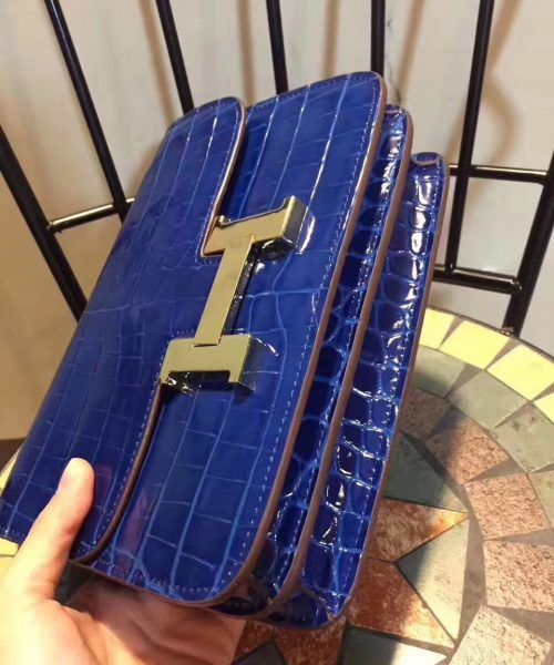 1:1 Replica Hermes Constance 24 Pattern Crocodile Blue For Women, Women's Handbags, Shoulder Bag 9.4in/24cm