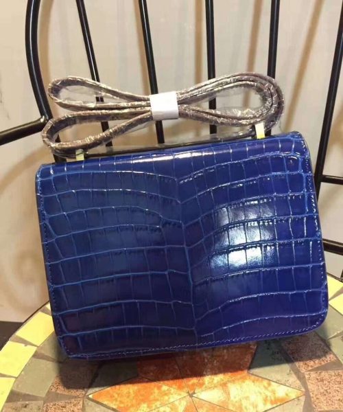 1:1 Replica Hermes Constance 24 Pattern Crocodile Blue For Women, Women's Handbags, Shoulder Bag 9.4in/24cm