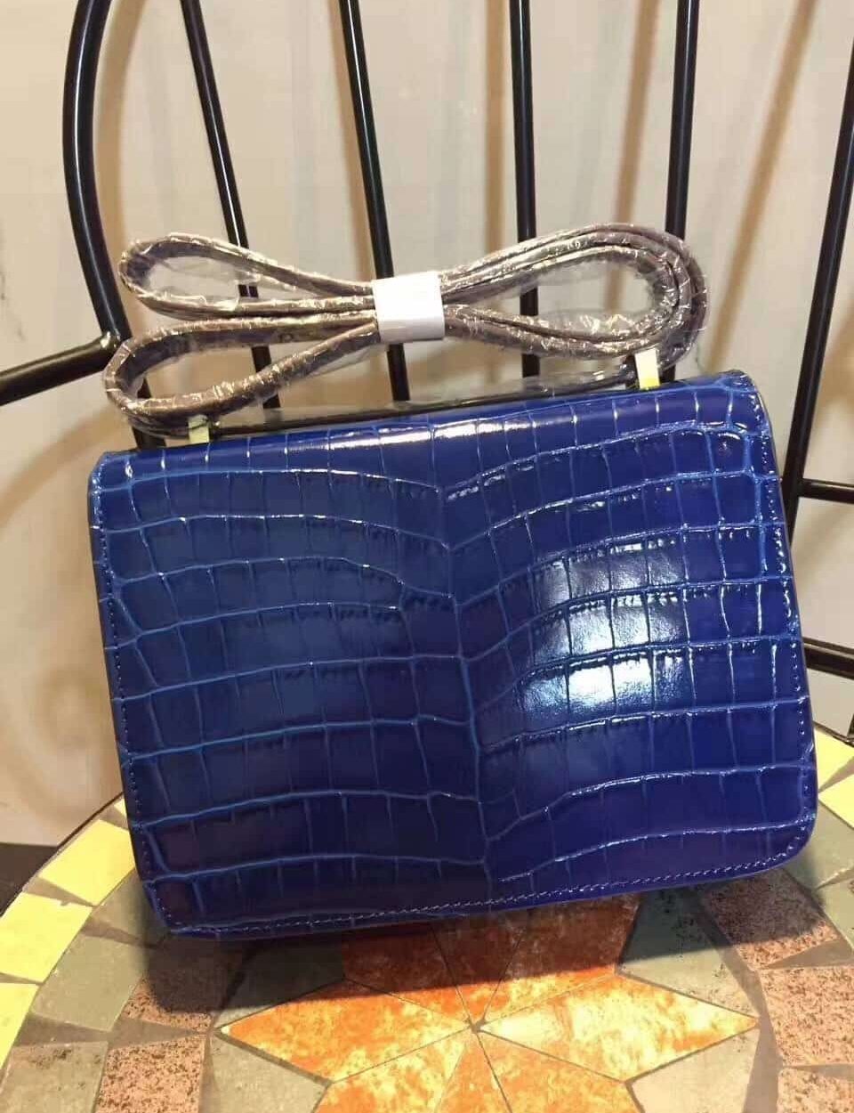 1:1 Replica Hermes Constance 24 Pattern Crocodile Blue For Women, Women's Handbags, Shoulder Bag 9.4in/24cm