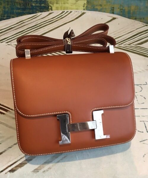 1:1 Replica Hermes Constance 24 Swift Brown For Women Silver Toned Hardware, Women's Handbags, Shoulder Bags 9.5in/24cm