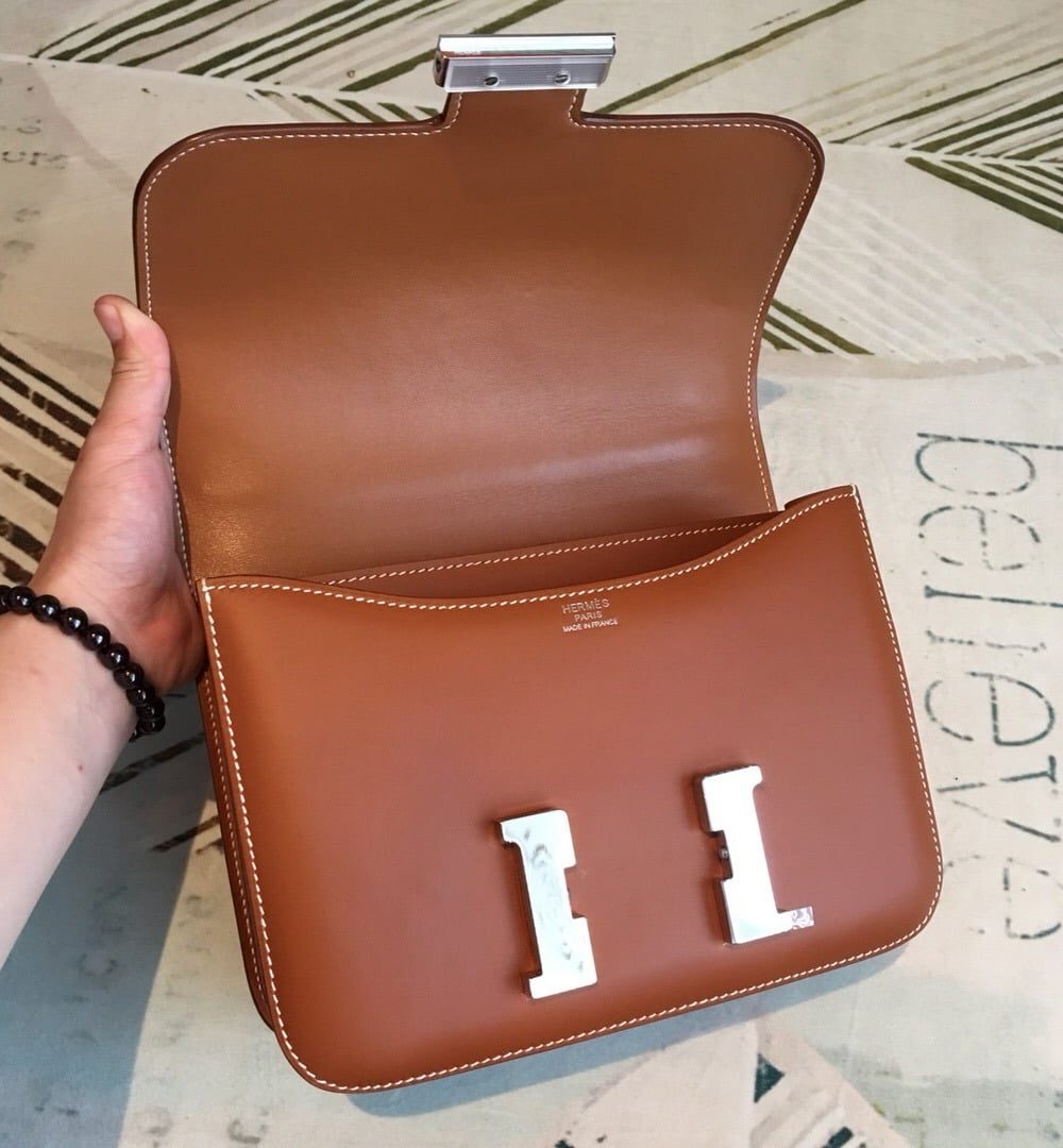1:1 Replica Hermes Constance 24 Swift Brown For Women Silver Toned Hardware, Women's Handbags, Shoulder Bags 9.5in/24cm