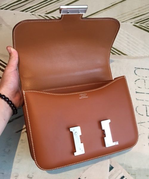1:1 Replica Hermes Constance 24 Swift Brown For Women Silver Toned Hardware, Women's Handbags, Shoulder Bags 9.5in/24cm