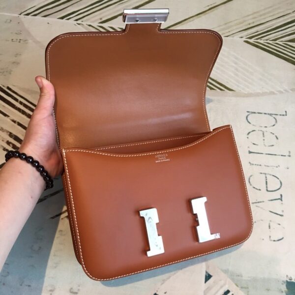 1:1 Replica Hermes Constance 24 Swift Brown For Women Silver Toned Hardware, Women's Handbags, Shoulder Bags 9.5in/24cm