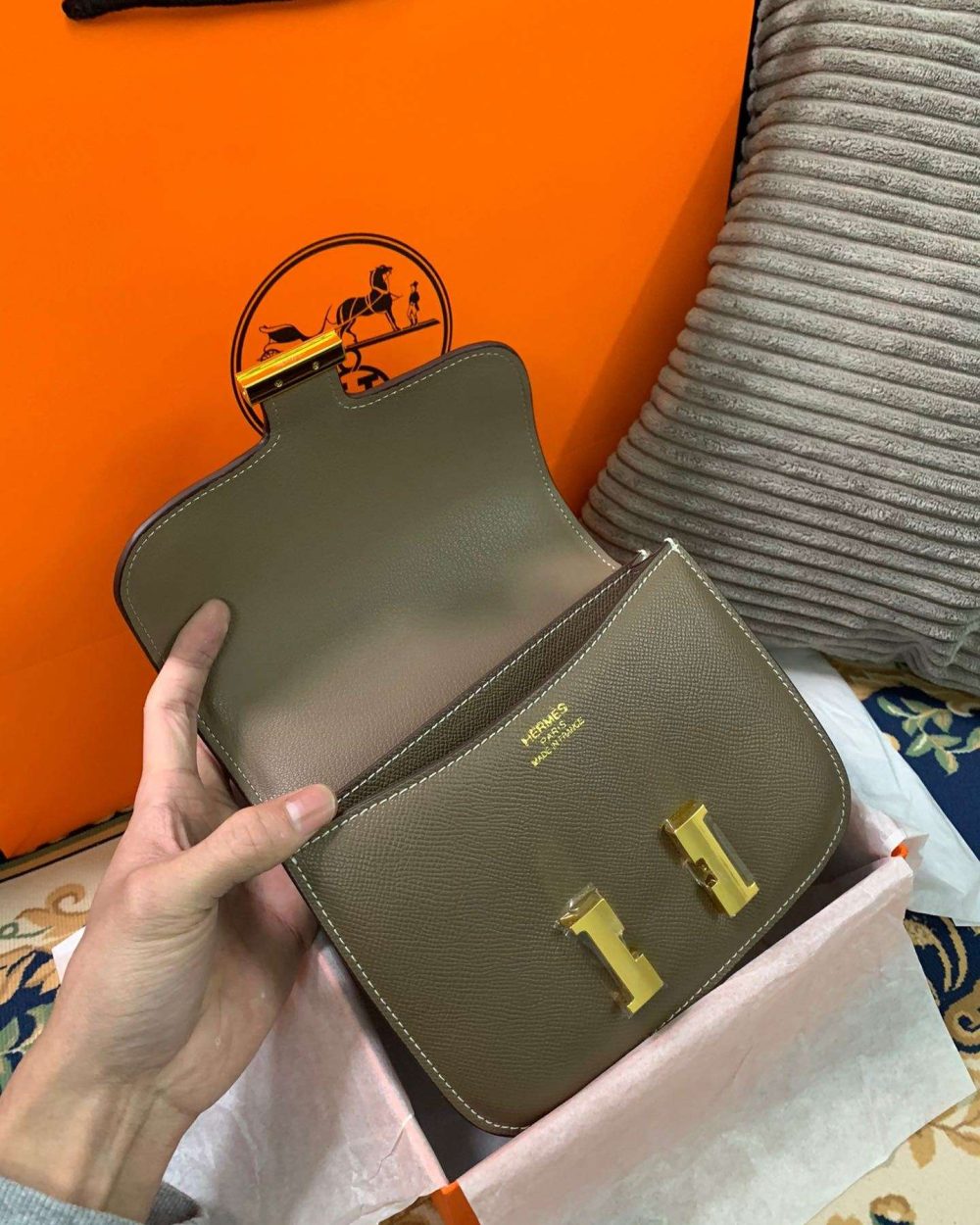 1:1 Replica Hermes Constance Black/Brown/Khaki Green/White For Women 19cm / 7.4in