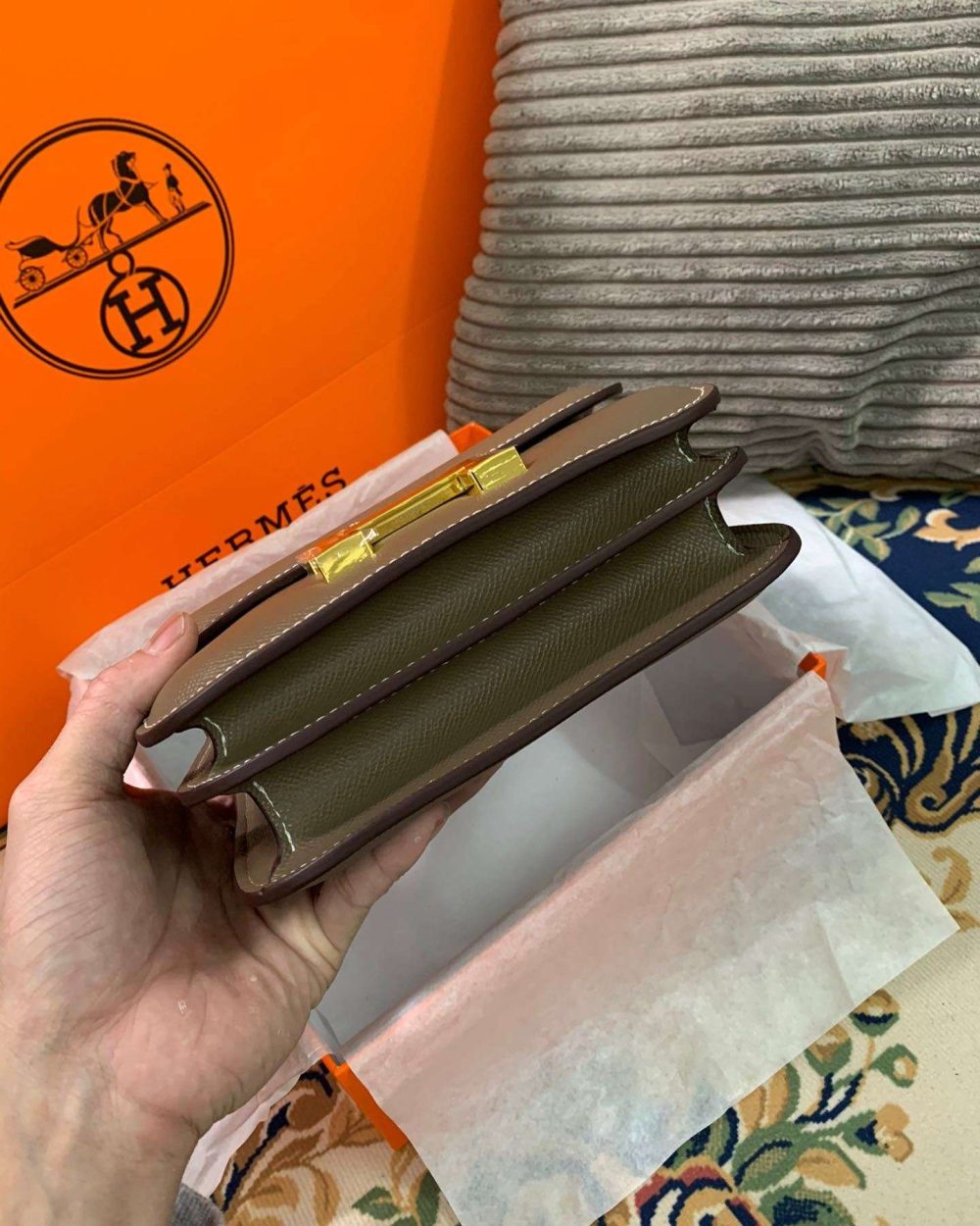 1:1 Replica Hermes Constance Black/Brown/Khaki Green/White For Women 19cm / 7.4in