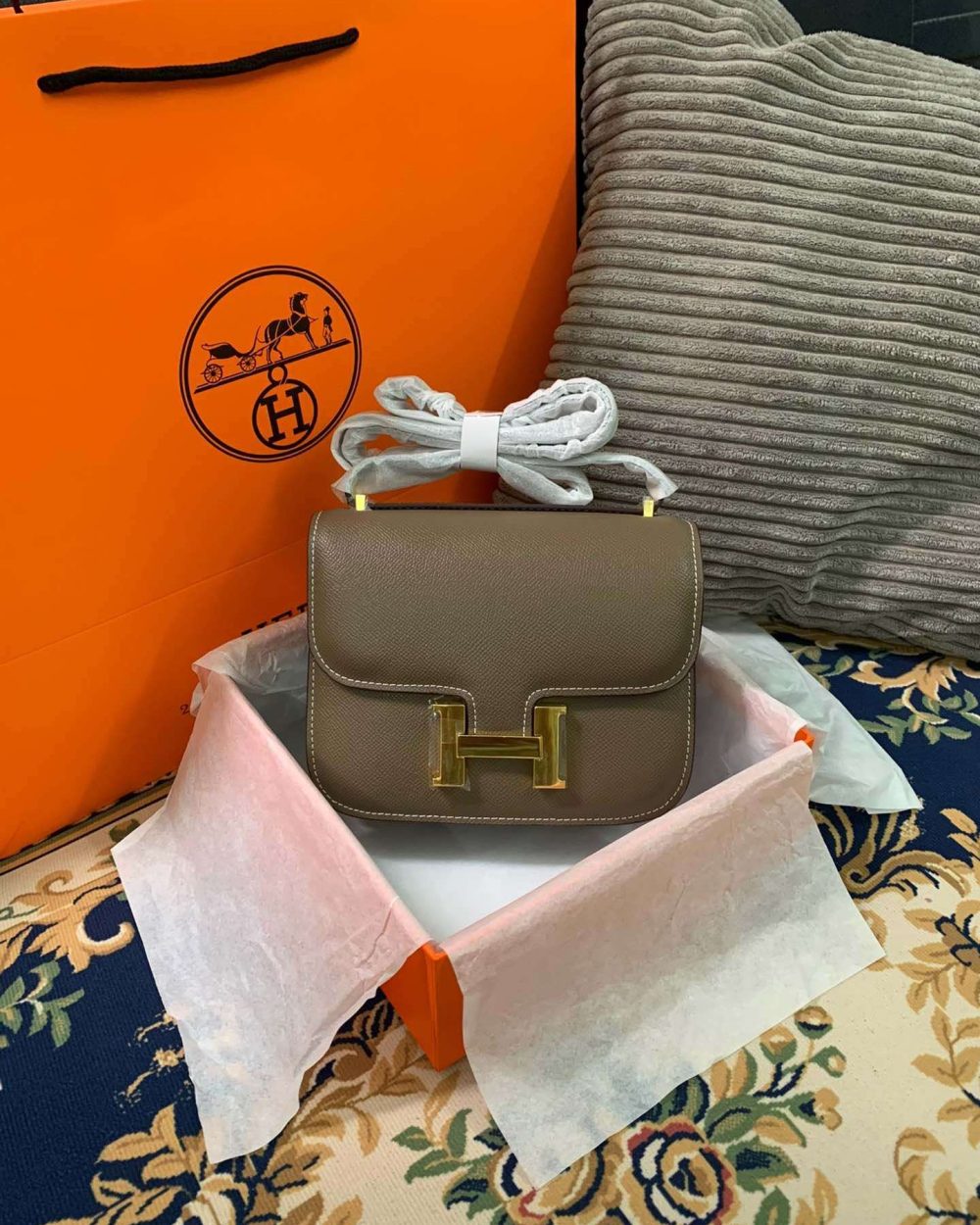 1:1 Replica Hermes Constance Black/Brown/Khaki Green/White For Women 19cm / 7.4in