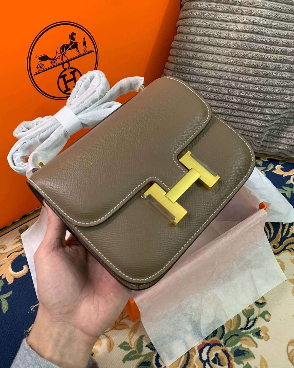 1:1 Replica Hermes Constance Black/Brown/Khaki Green/White For Women 19cm / 7.4in