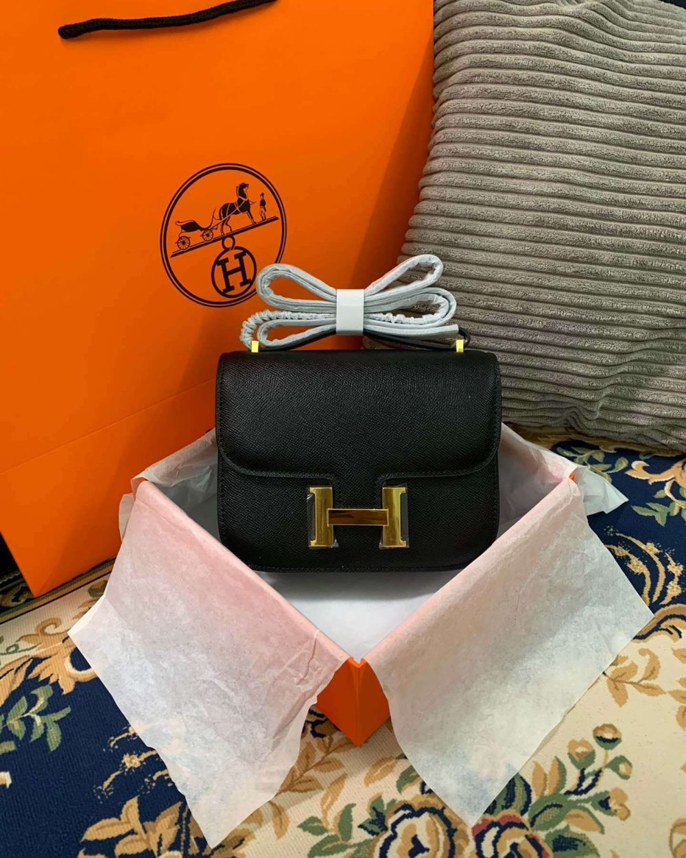 1:1 Replica Hermes Constance Black/Brown/Khaki Green/White For Women 19cm / 7.4in