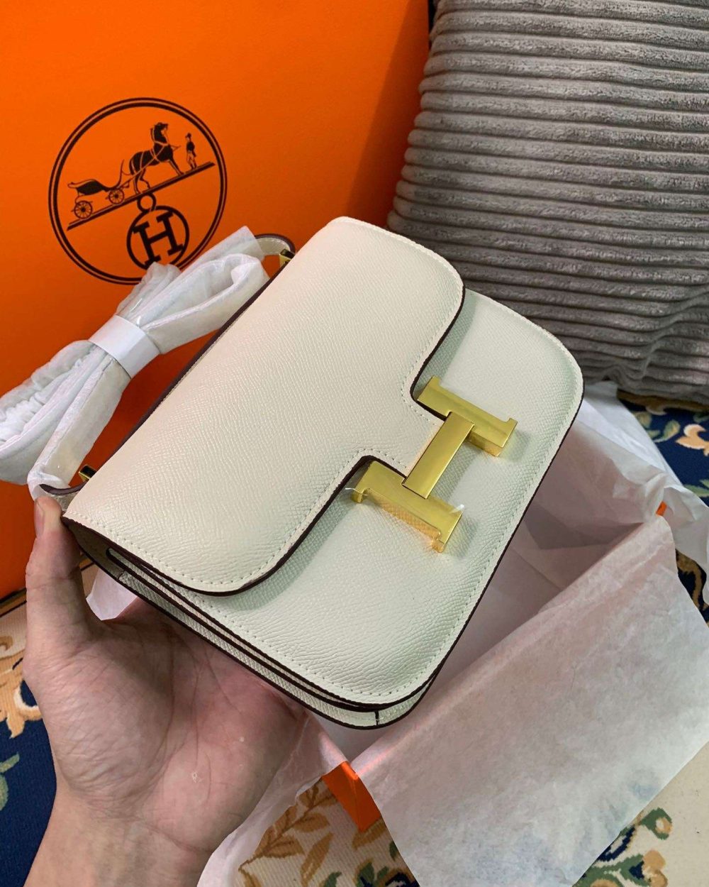 1:1 Replica Hermes Constance Black/Brown/Khaki Green/White For Women 19cm / 7.4in