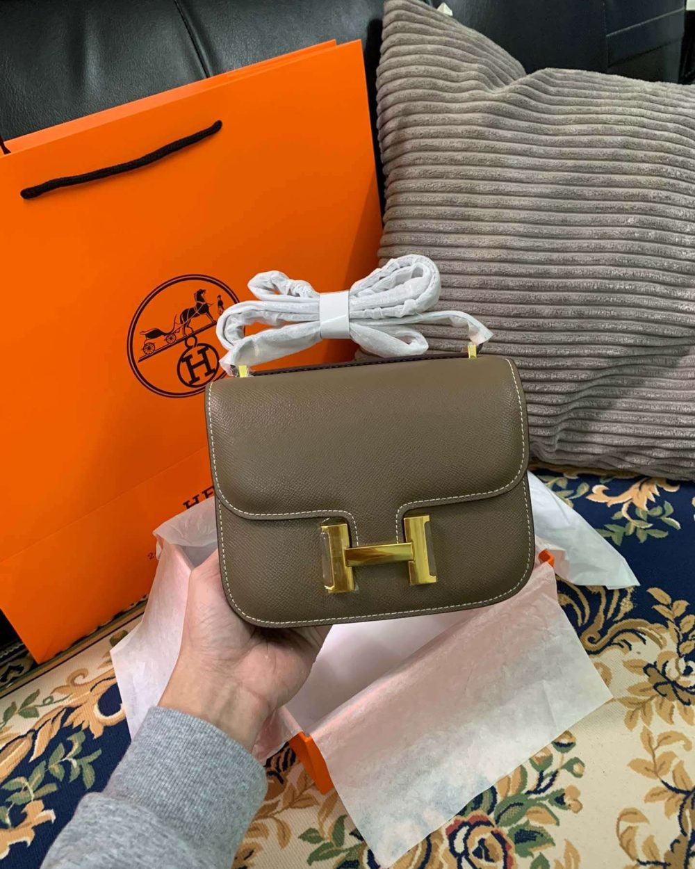 1:1 Replica Hermes Constance Black/Brown/Khaki Green/White For Women 19cm / 7.4in