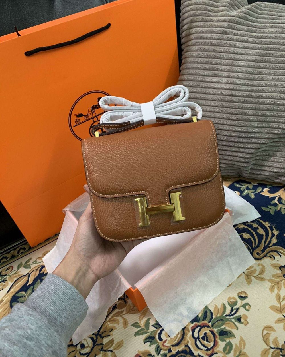 1:1 Replica Hermes Constance Black/Brown/Khaki Green/White For Women 19cm / 7.4in