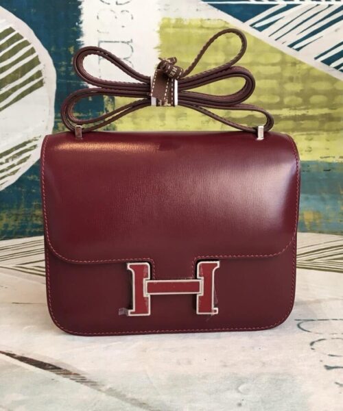 1:1 Replica Hermes Constance Burgundy For Women Silver Toned Hardware 7.4in/19cm