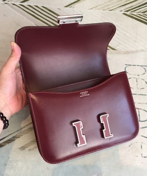 1:1 Replica Hermes Constance Burgundy For Women Silver Toned Hardware 7.4in/19cm