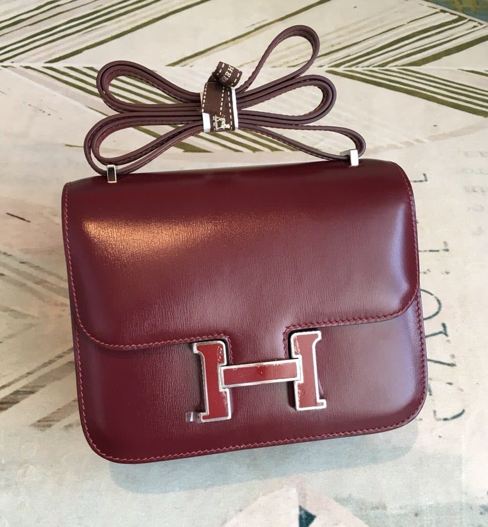 1:1 Replica Hermes Constance Burgundy For Women Silver Toned Hardware 7.4in/19cm