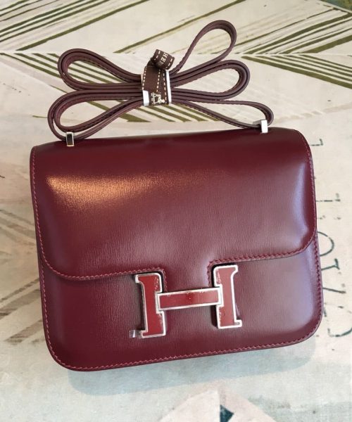 1:1 Replica Hermes Constance Burgundy For Women Silver Toned Hardware 7.4in/19cm