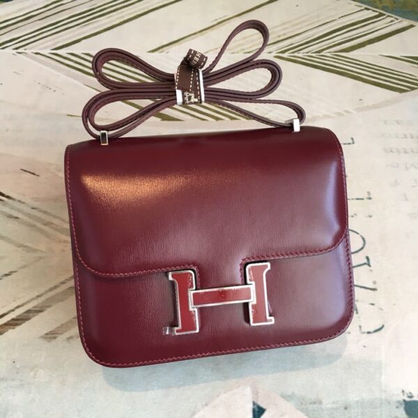 1:1 Replica Hermes Constance Burgundy For Women Silver Toned Hardware 7.4in/19cm