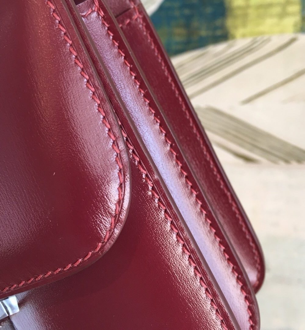 1:1 Replica Hermes Constance Burgundy For Women Silver Toned Hardware 7.4in/19cm