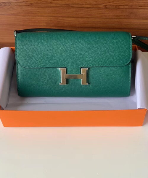 1:1 Replica Hermes Constance Epsom Long To Go Wallet Green For Women, Women's Wallet 8.1in/21cm