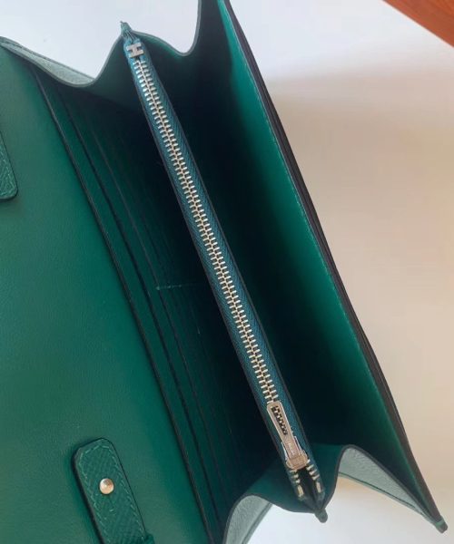 1:1 Replica Hermes Constance Epsom Long To Go Wallet Green For Women, Women's Wallet 8.1in/21cm