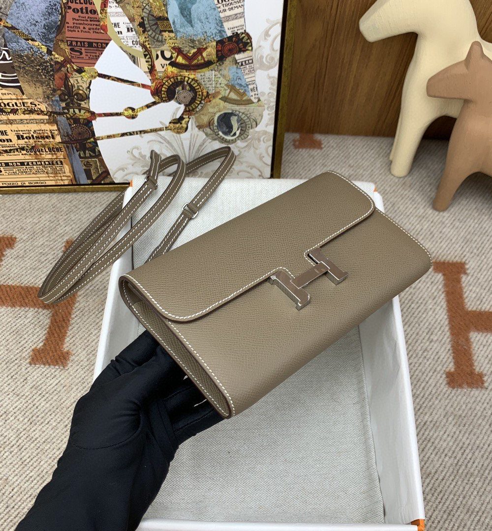 1:1 Replica Hermes Constance Long Togo Wallet Brown, Silver Toned Hardware Bag For Women, Women's Handbags, Shoulder Bags 8.1in/21cm