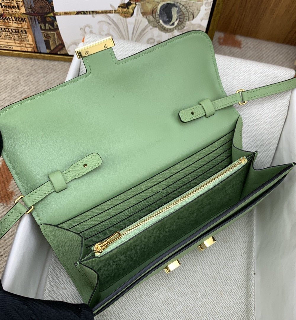 1:1 Replica Hermes Constance Long Togo Wallet Green, Gold Toned Hardware Bag For Women, Women's Handbags, Shoulder Bags 8.1in/21cm