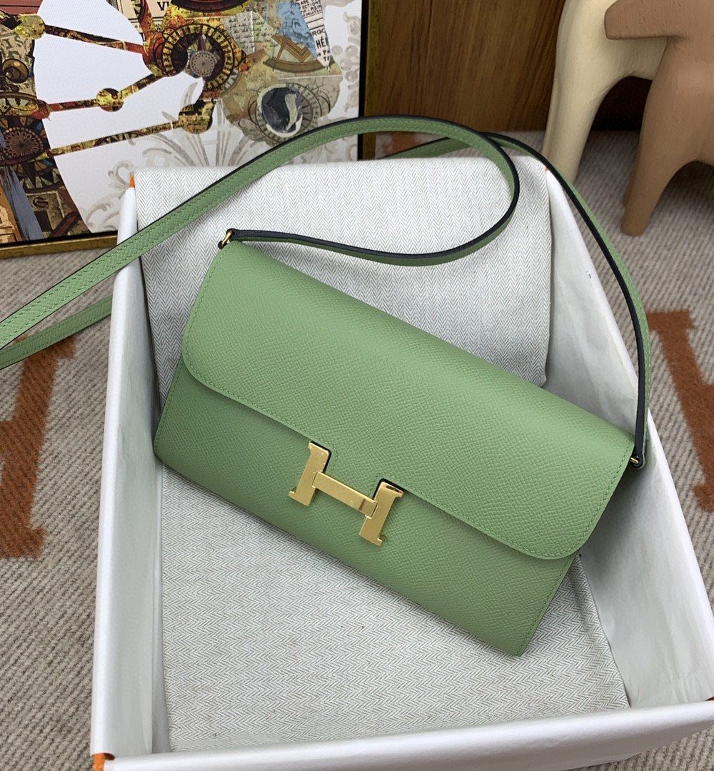 1:1 Replica Hermes Constance Long Togo Wallet Green, Gold Toned Hardware Bag For Women, Women's Handbags, Shoulder Bags 8.1in/21cm
