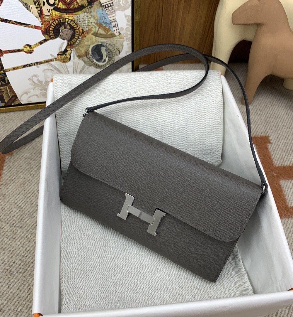 1:1 Replica Hermes Constance Long Togo Wallet Grey, Silver Toned Hardware Bag For Women, Women's Handbags, Shoulder Bags 8.1in/21cm