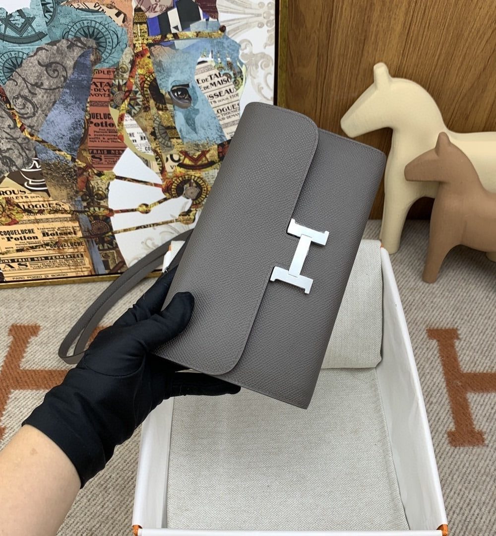 1:1 Replica Hermes Constance Long Togo Wallet Grey, Silver Toned Hardware Bag For Women, Women's Handbags, Shoulder Bags 8.1in/21cm