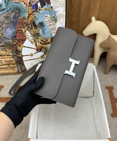 1:1 Replica Hermes Constance Long Togo Wallet Grey, Silver Toned Hardware Bag For Women, Women's Handbags, Shoulder Bags 8.1in/21cm
