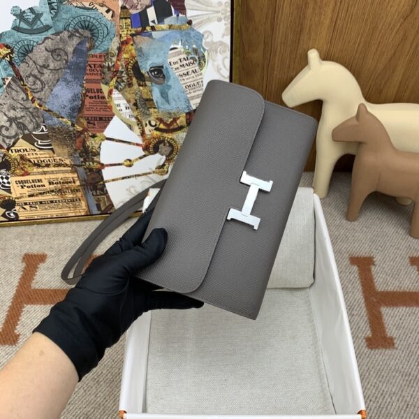 1:1 Replica Hermes Constance Long Togo Wallet Grey, Silver Toned Hardware Bag For Women, Women's Handbags, Shoulder Bags 8.1in/21cm