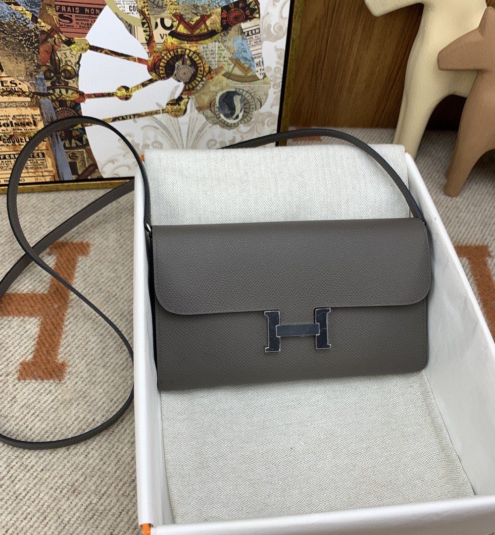 1:1 Replica Hermes Constance Long Togo Wallet Grey, Silver Toned Hardware Bag For Women, Women's Handbags, Shoulder Bags 8.1in/21cm