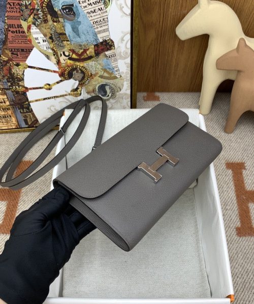 1:1 Replica Hermes Constance Long Togo Wallet Grey, Silver Toned Hardware Bag For Women, Women's Handbags, Shoulder Bags 8.1in/21cm