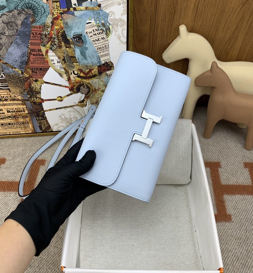1:1 Replica Hermes Constance Long Togo Wallet Light Blue, Silver Toned Hardware Bag For Women, Women's Handbags, Shoulder Bags 8.1in/21cm