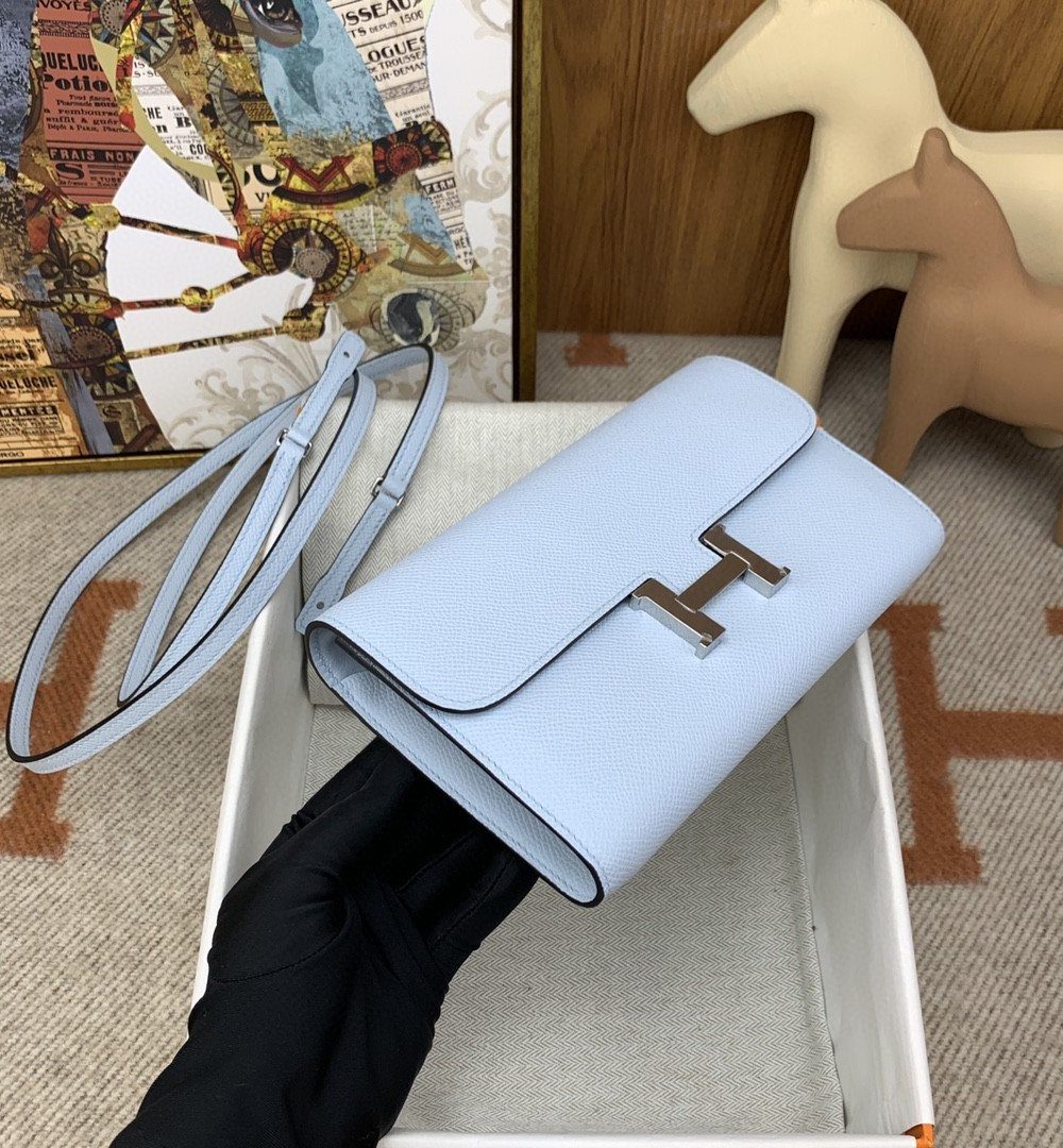1:1 Replica Hermes Constance Long Togo Wallet Light Blue, Silver Toned Hardware Bag For Women, Women's Handbags, Shoulder Bags 8.1in/21cm