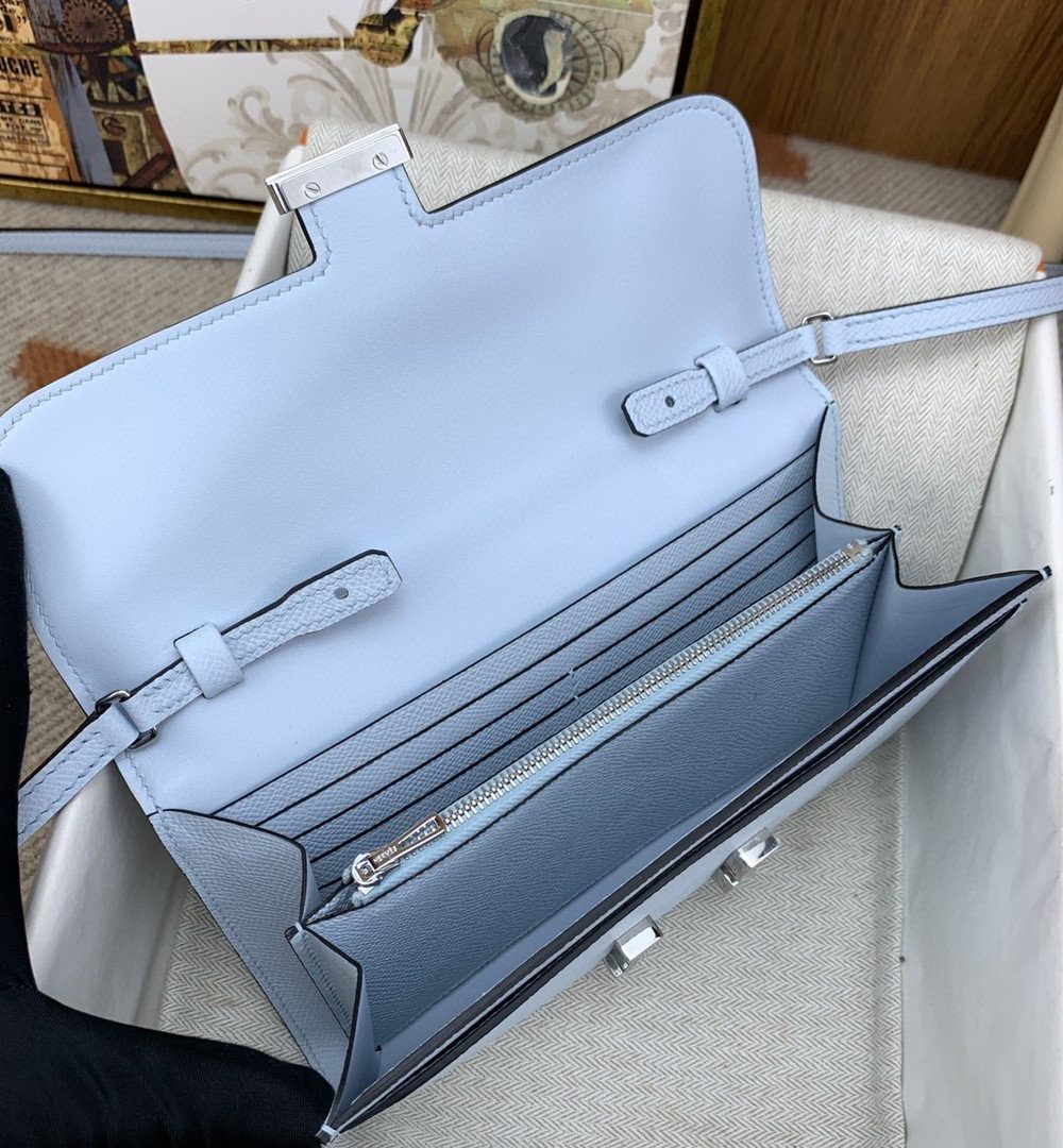1:1 Replica Hermes Constance Long Togo Wallet Light Blue, Silver Toned Hardware Bag For Women, Women's Handbags, Shoulder Bags 8.1in/21cm